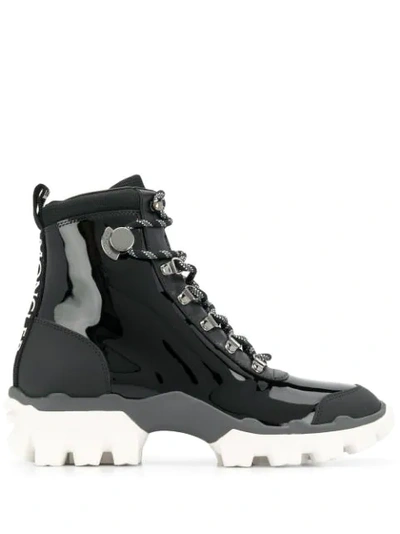 Moncler Helis Stivale Leather Lace-up Hiking Combat Boots In Black