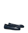 Tory Burch Minnie Travel Ballet Flat, Embossed Leather In Starry Blue-croc