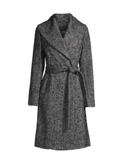 Donna Karan Oversized Wool Tweed Coat In Black White