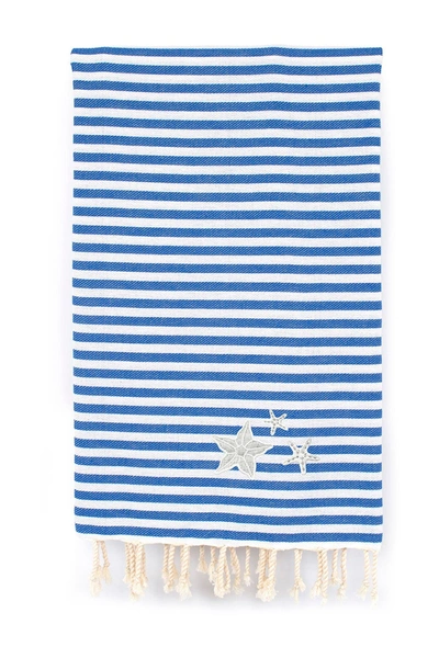Linum Home Fun In The Sun Glittery Starfish Pestemal Beach Towel Bedding In Ocean Blue