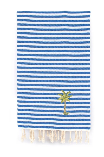 Linum Home Fun In The Sun Breezy Palm Tree Pestemal Beach Towel Bedding In Ocean Blue