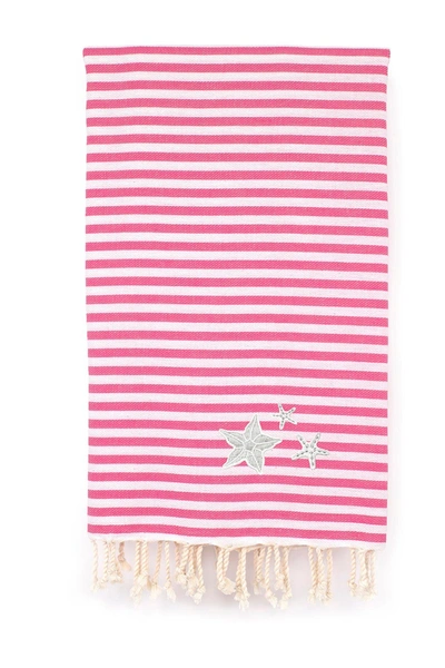 Linum Home Fun In The Sun Glittery Starfish Pestemal Beach Towel Bedding In Bubble Gum Pink