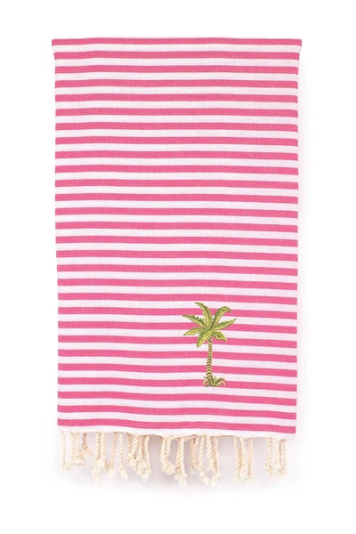 Linum Home Fun In The Sun Breezy Palm Tree Pestemal Beach Towel Bedding In Bubble Gum Pink