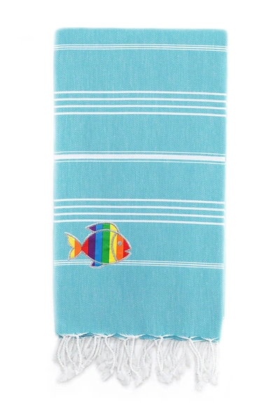 Linum Home 100% Turkish Cotton Lucky Sparkling Rainbow Fish Pestemal Beach Towel Bedding In Turquoise