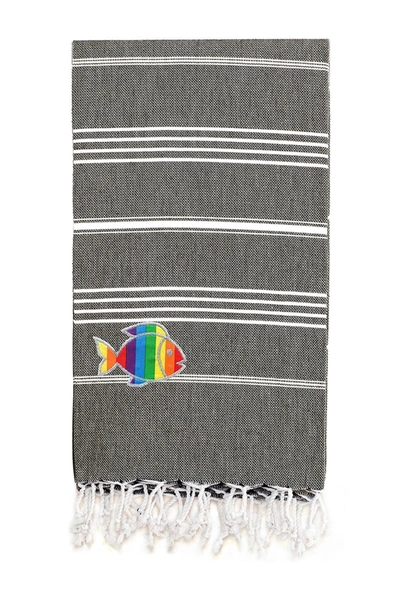 Linum Home 100% Turkish Cotton Lucky Sparkling Rainbow Fish Pestemal Beach Towel Bedding In Black