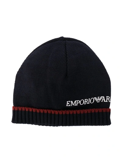 Emporio Armani Teen Knitted Beanie Hat In Blue