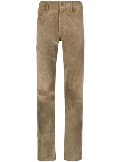 Golden Goose Asher Straight Leg Suede Leather Trousers In Neutrals