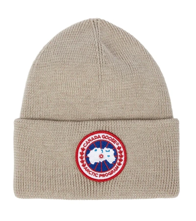 Canada Goose Arctic Disc Merino Wool Toque Beanie In Tan Heather