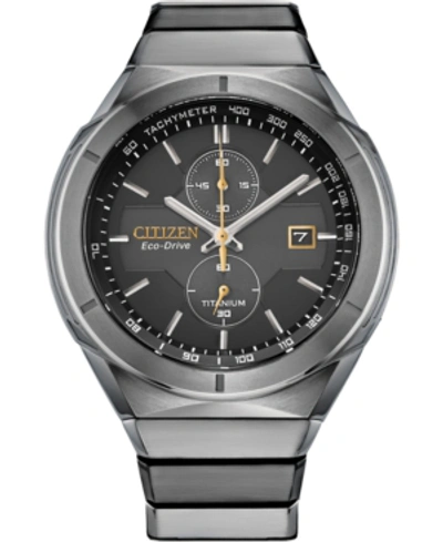 Citizen Men's Chronograph Armor Eco-drive Silver-tone Titanium Bracelet Watch 44mm In Black