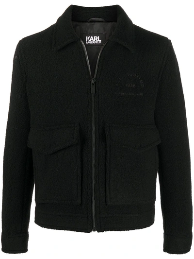 Karl Lagerfeld Zip-up Wool Blend Jacket In Black