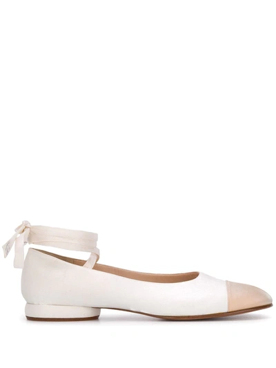 Pre-owned Chanel Ankle-tie Ballerina Shoes In White