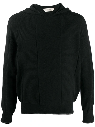 Z Zegna Cashmere Panelled Hoodie In Black