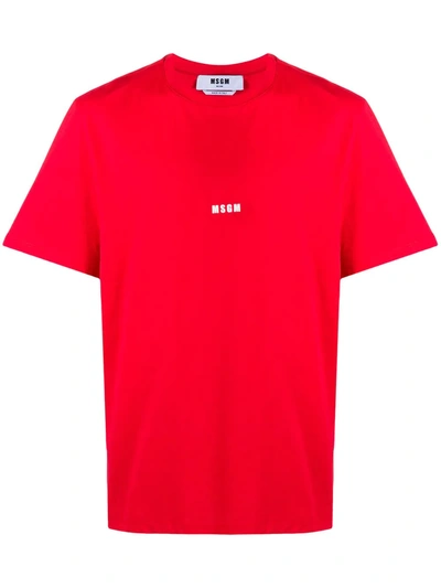 Msgm Regular Fit Logo T-shirt In Red