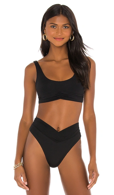 Riot Swim Dodi High Waist High Leg Ruched Bikini Bottoms In Black