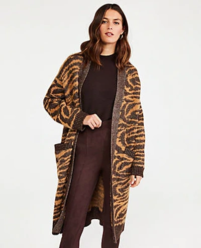 Ann Taylor Tiger Jacquard Open Cardigan In Modern Camel