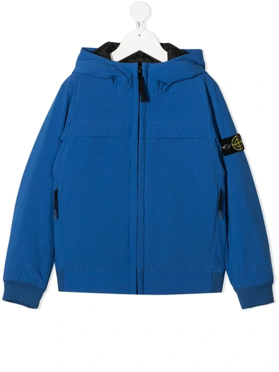 Stone Island Junior Kids' Logo-patch Hooded Jacket In Blue