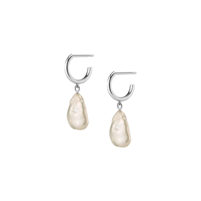 Aurate Organic Pearl Drop Huggie Earrings In Gold/ White