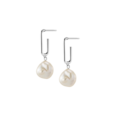 Aurate Organic Pearl Drop Rectangle Hoop Earrings In Gold/ White
