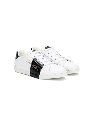 Dolce & Gabbana Kids' Signature Print Sneakers In White