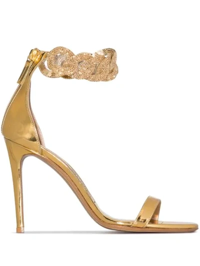 Alexandre Vauthier Elsa 100 Chain Strap Leather Sandals In Gold