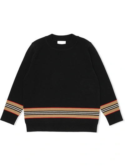 Burberry Kids' Boy's Bryn Icon Stripe Wool Sweater In Black
