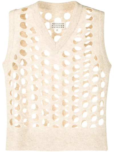 Maison Margiela Cut-out Hole Sweater Vest In Neutral