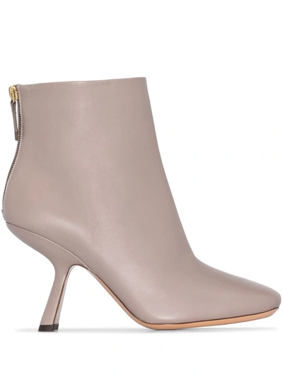 Nicholas Kirkwood Alba' Angle Heel Leather Ankle Boots In Grey