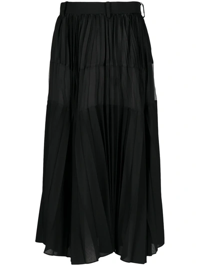 Sacai High-waisted Pleated Skirt In Black