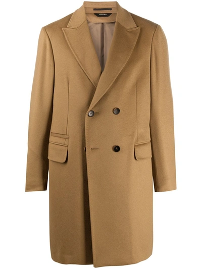 Z Zegna Double-breasted Wool And Cashmere Coat In Camel