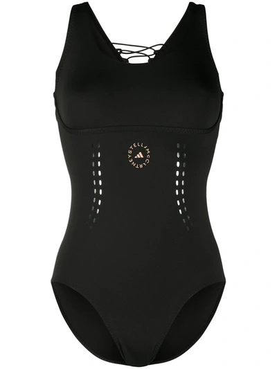 Adidas By Stella Mccartney Logo-print One-piece In Black