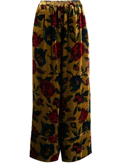 Pierre-louis Mascia Floral Velvet Print Trousers In Brown