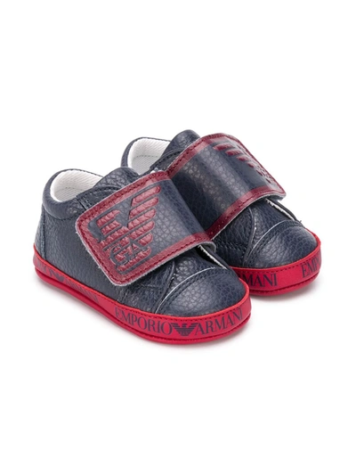 Emporio Armani Babies' Logo-embossed Leather Trainers In Blue