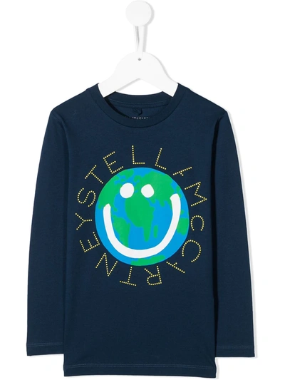 Stella Mccartney Kids' Smiling Earth Print T-shirt In Blue