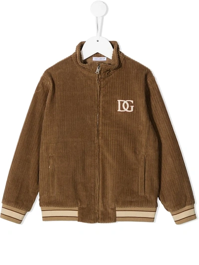 Dolce & Gabbana Kids' Corduroy Embroidered Logo Jacket In Neutrals