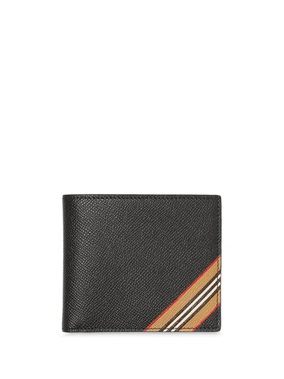 Burberry Black Icon Stripe Print Leather International Bifold Wallet In Nero