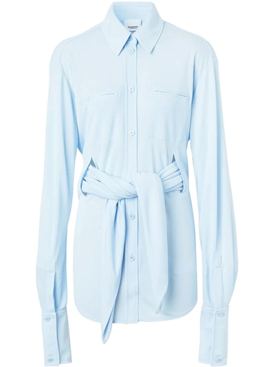 Burberry Oversized Jersey Sash-detail Shirt In Blue