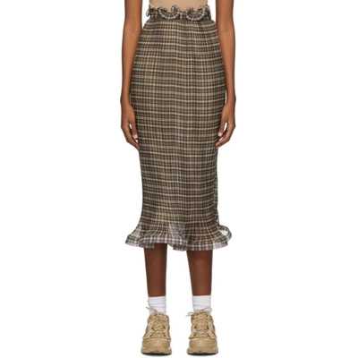Burberry Ruffle-detail Check Chiffon Pleated Skirt In Brown