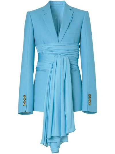 Burberry Jersey Sash Detail Wool Ramie Tailored Jacket In Blue Topaz