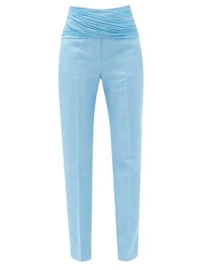 Burberry Jersey Sash Detail Wool Ramie Tailored Trousers In Blue Topaz