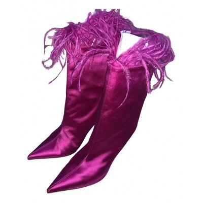 Pre-owned Amina Muaddi Pink Cloth Boots