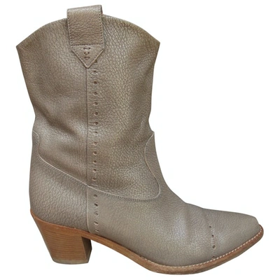 Pre-owned Fratelli Rossetti Leather Western Boots In Beige