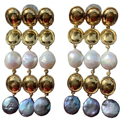 Pre-owned Lizzie Fortunato Pearls Earrings In Gold