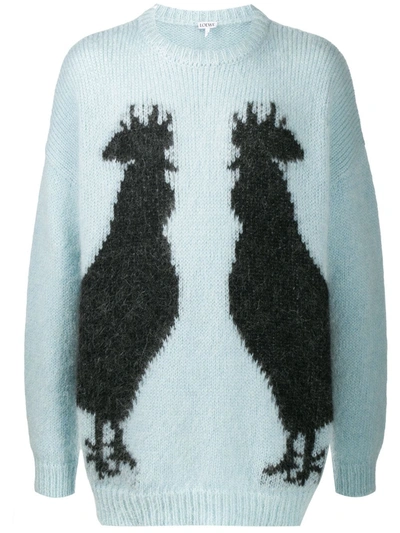 Loewe Rooster Intarsia Mohair Blend Jumper In Light Blue