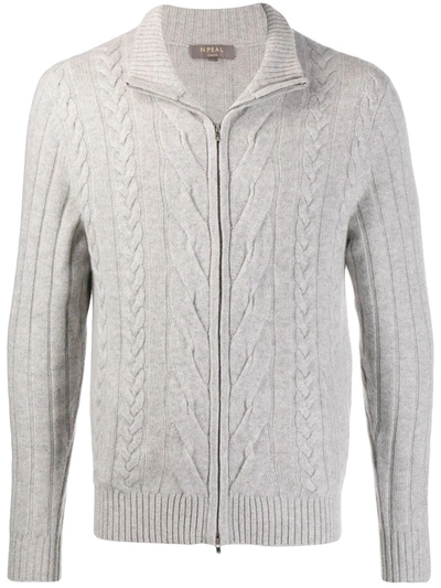 N•peal Zip Up Chunky-knit Sweater In Grey