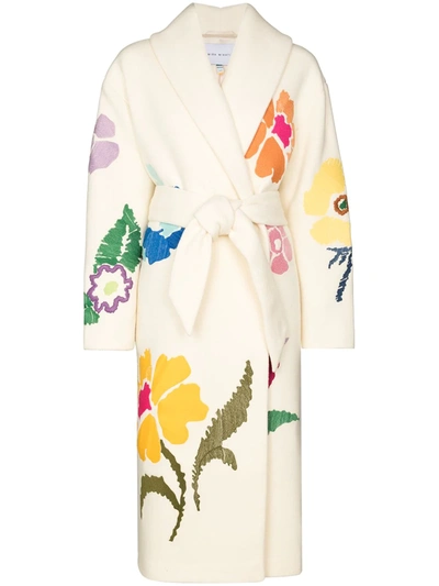 Mira Mikati Floral-embroidered Tie-waist Coat In Neutrals