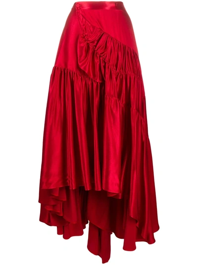 Koché Asymmetric Satun Tiered Skirt In Red