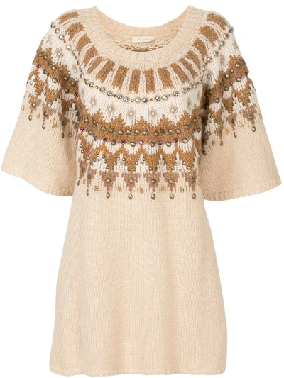 Mes Demoiselles Bead-embellished Intarsia-knit Dress In Brown