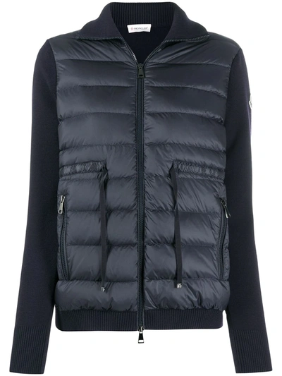 Moncler Zip-up Padded Panelled Jacket In Blue