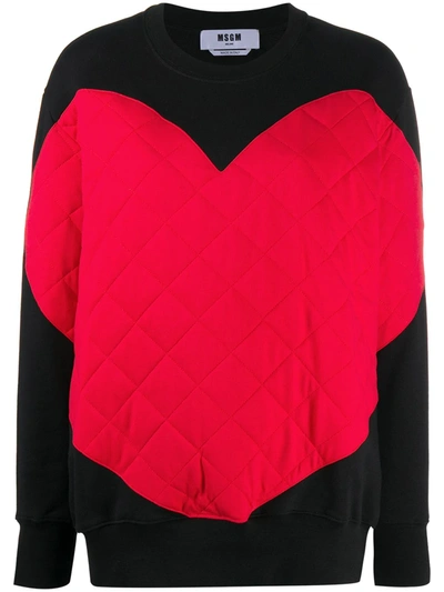 Msgm Quilted Heart Swetashirt In Black