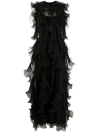 Alberta Ferretti Sheer Ruffle Gown In Black